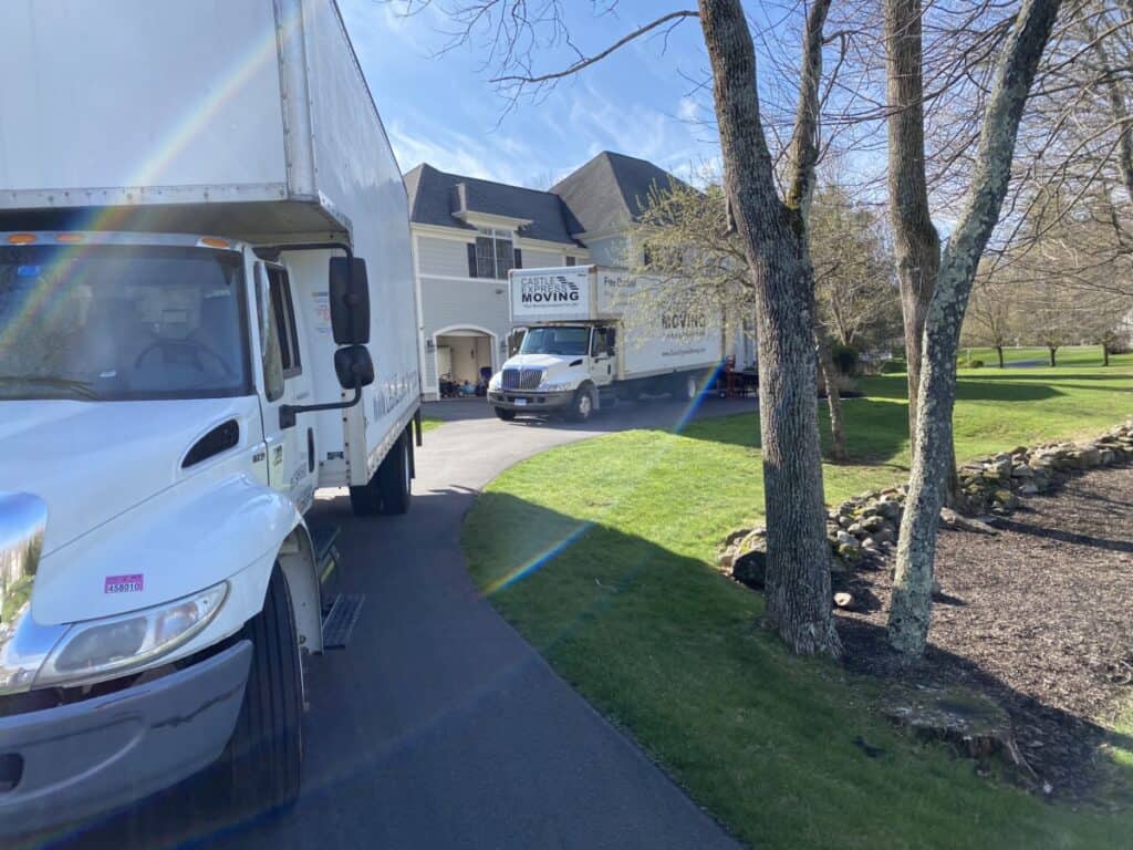 trucks outside a residential house