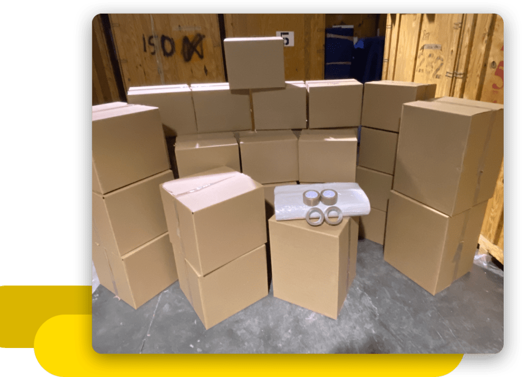 stack of boxes and packing materials